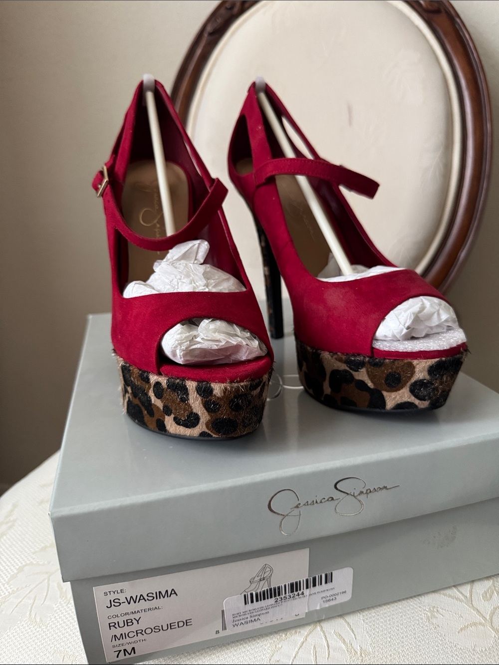 Jessica Simpson Ruby Red Suede Platform Peep-Toe Heels
